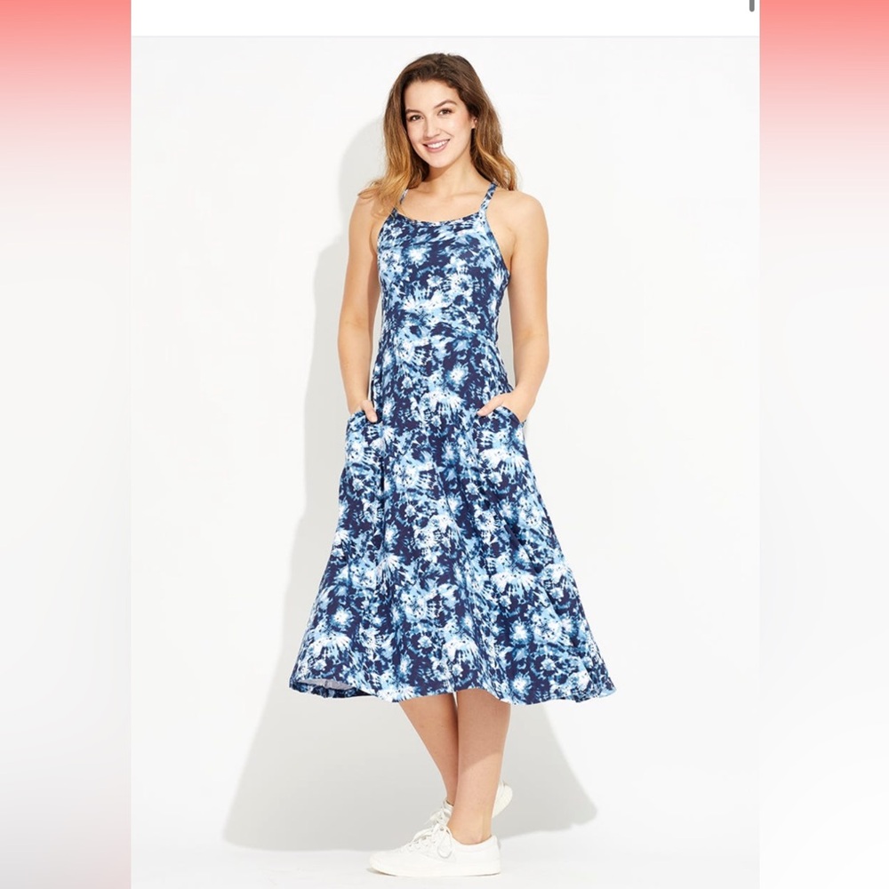 Womens Pact Organic Cotton Fit & Flare Midi Dress - Blue Tie Dye